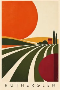 Rutherglen Vineyard – A2 Mid-Century Modern Art Poster – Image 1