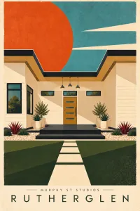 Murphy St Studios – Rutherglen A2 Mid-Century Modern Art Poster – Image 1