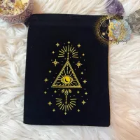 Tarot Velvet Pouch with Golden Triangle Design and Star Accents for Astrology Enthusiasts – Image 1