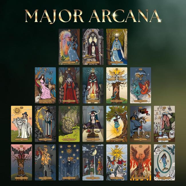 Sacred Witch Tarot Deck with Guide Book - 400GSM Matte Cardstock, Gold Foil-Embossed Box, 200-Page Tarot Book – Image 5