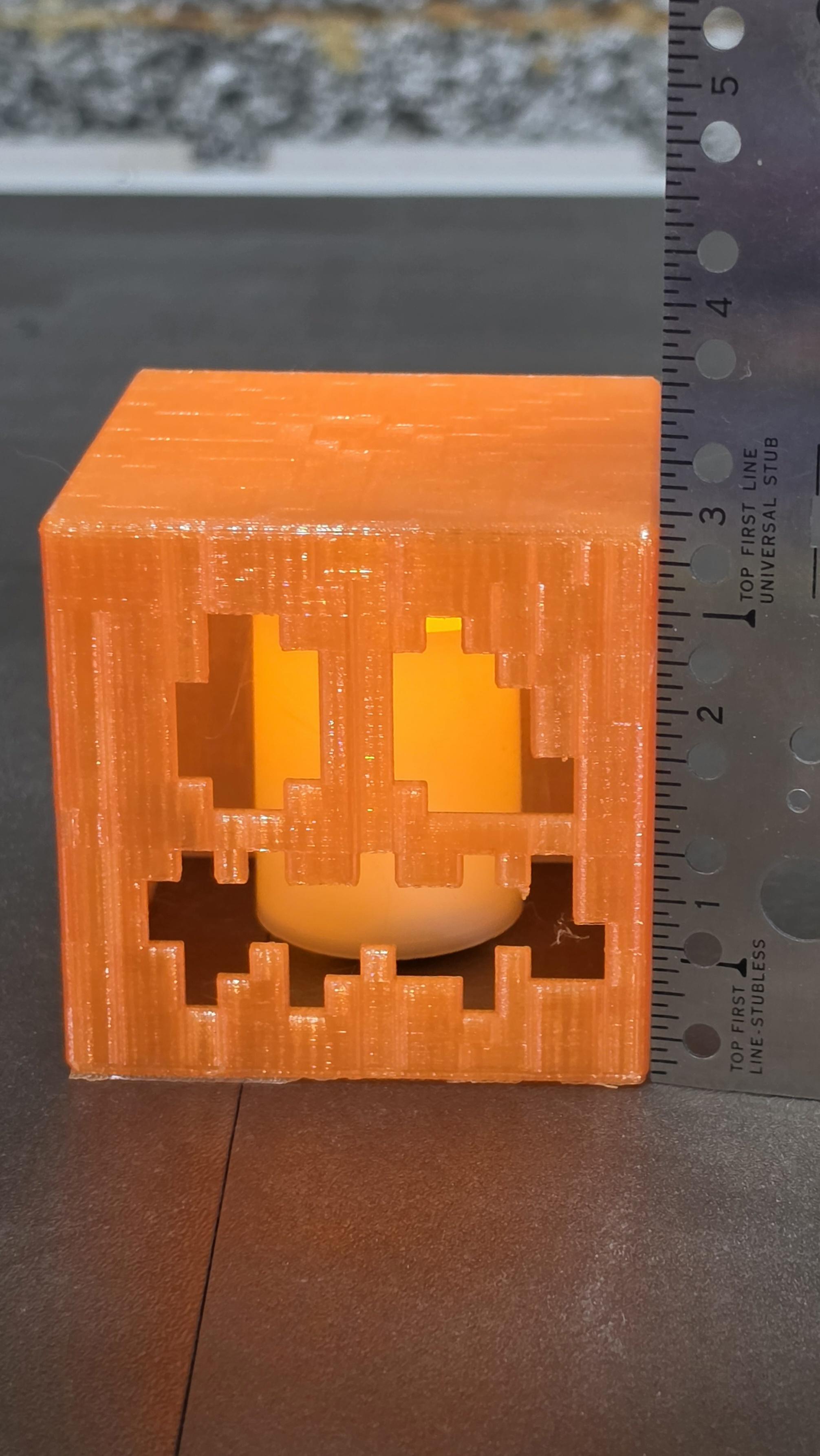 Halloween Block Style Jack-O-Lantern Candle Holder With Candle – Image 1