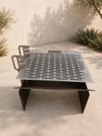 Outdoor Fireplace with Adjustable Grill – Stainless + Corten Steel – Image 1