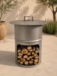 Barrel Grill with Disc & Wood Burner – Stainless Steel – Image 1