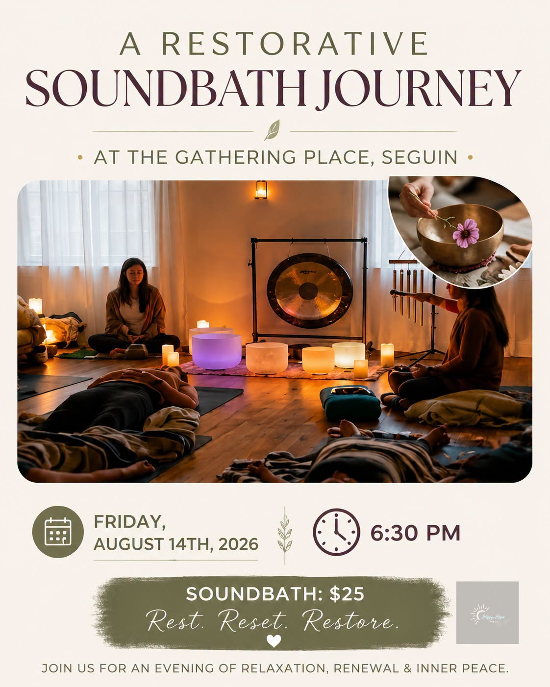 Restorative Sound Bath with Jenna — August 14, 2026 – Sound Bath Admission