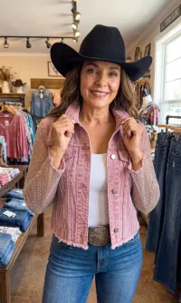 Denim Rhinestone Jacket with Sheer Sleeves – Image 5