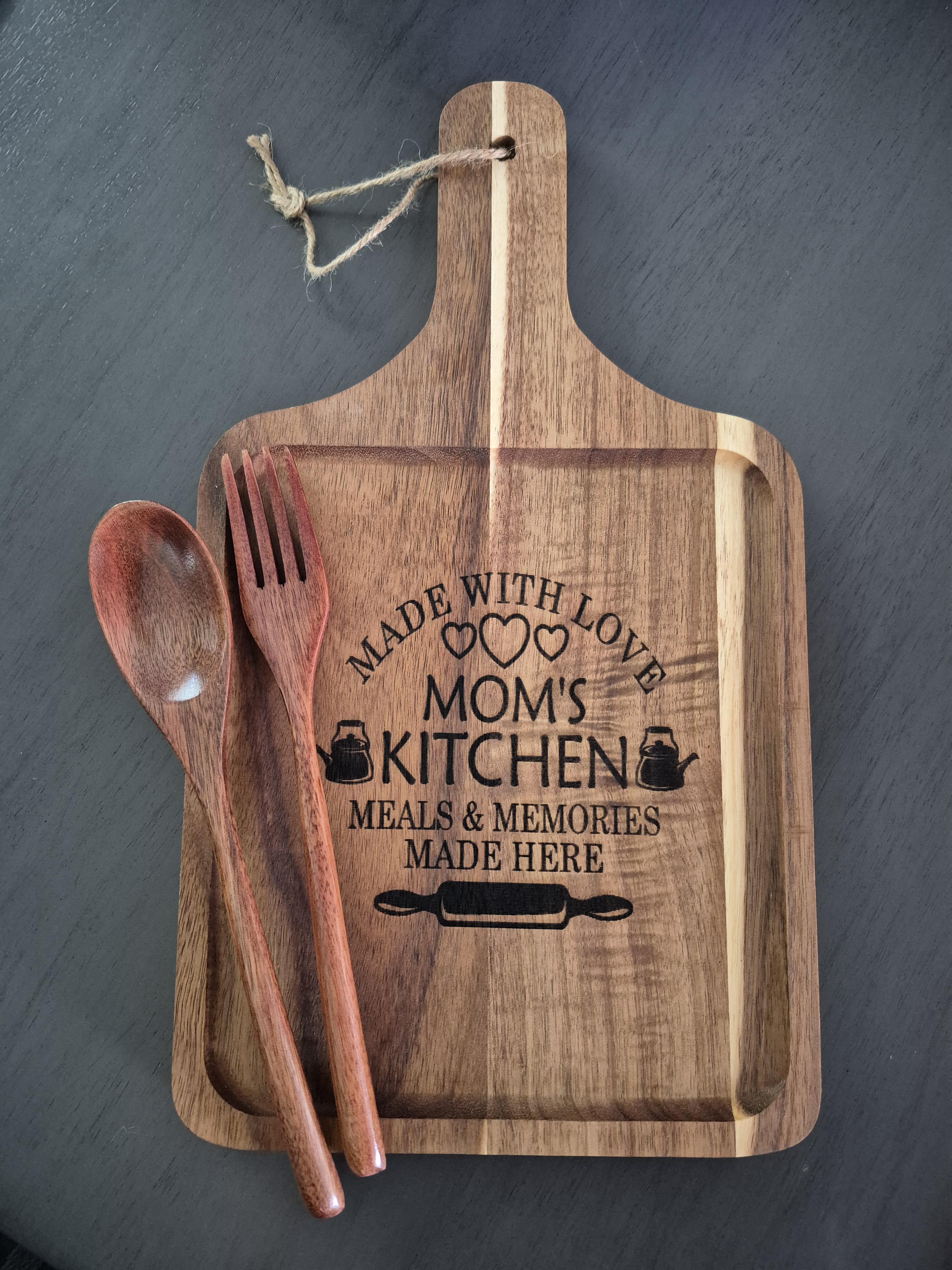 Acacia Wood Cutting Board w/ Spoon & Fork – Image 2