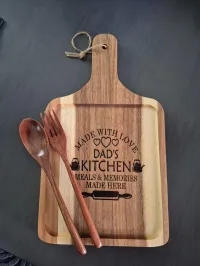 Acacia Wood Cutting Board w/ Spoon & Fork – Image 3