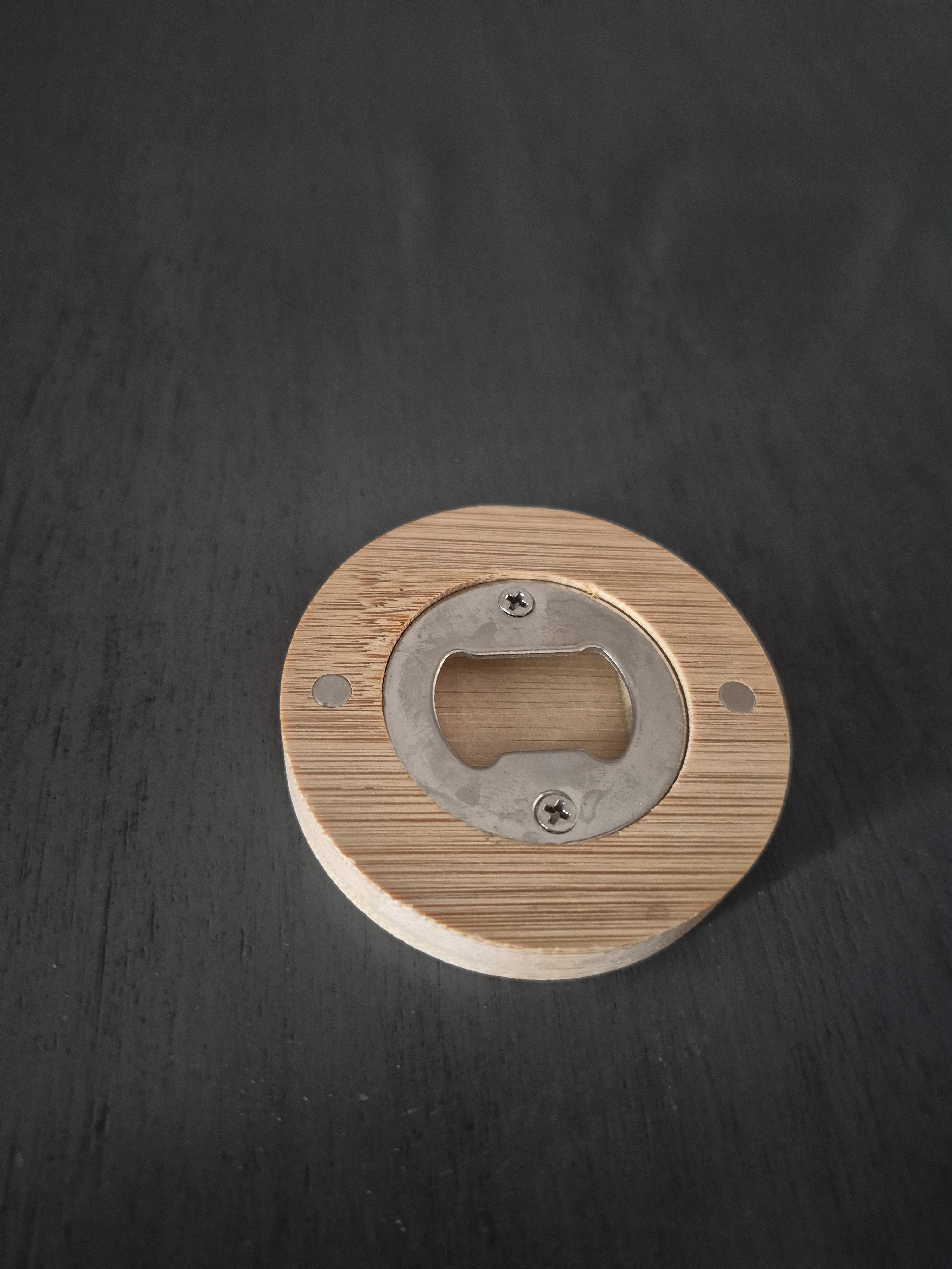 Engraved Round Wooden Bottle Opener – Image 2