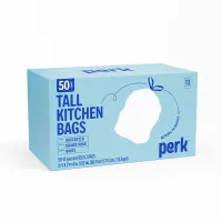 Perk™ 13 Gallon Kitchen Trash Bag, 28" x 24", Low Density, 0.9 mil, White, 50 Bags/Box  – Image 1