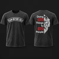 Doing Bad Things To Bad People Tee – Heather Black, Medium