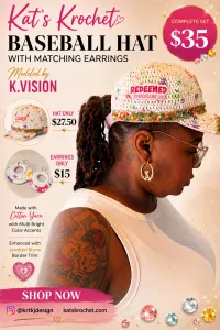  “Loved • Redeemed • Chosen” Crochet Baseball Hat & Matching Fan Earrings Set ✨ – Image 1