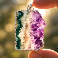 Amethyst Stalactite Necklace – Silver Electroform Finish – Image 3