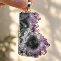  Amethyst Stalactite Eye Necklace – Silver Electroform Finish  – Image 3