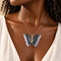 Butterfly in Flight - Necklace on. Adjustable Chain Silver Electroform – Image 4