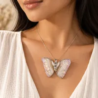 Butterfly in Flight - Necklace on. Adjustable Chain Silver Electroform – Image 9