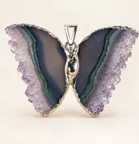 Butterfly in Flight - Necklace on. Adjustable Chain Silver Electroform – Image 1