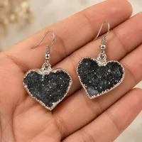 Amethyst Druzy Dangle Earrings – Silver Finish – Image 3