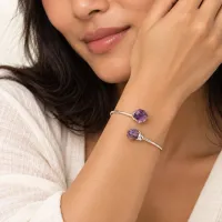 Duality Amethyst Adjustable Cuff Bracelet – Silver Finish – Image 2