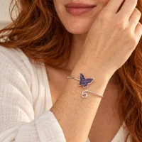 Amethyst Butterfly Adjustable Cuff Bracelet – Silver Electroform – Image 2