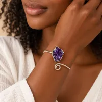 Amethyst Freeform Adjustable Cuff Bracelet – Silver Electroform – Image 2