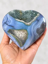 Uruguayan Blue Agate, Amethyst and Rainbow Druzy Cave Heart – Image 1