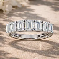 7-Stone Emerald Diamond Wedding Band (White Gold) – Image 1