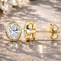Oval Bezel Diamond Stud Earrings (Yellow Gold) – Image 1