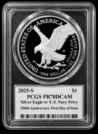 2025-S Silver Eagle U.S. Navy Privy 250th Anniversary First Day of Issue PCGS PR70DCAM • Paul C. Balan Signed – Image 2
