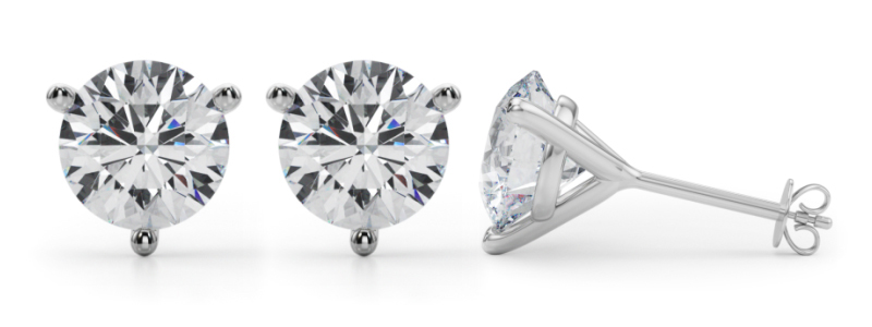12 carat lab diamond studs in 14k Gold – white gold, 3 prong martini
