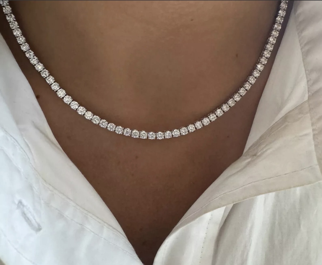 12 Carat Lab Diamond Tennis necklace 14k White Gold – Image 1