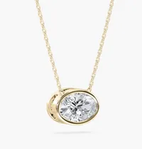 5 Carat Lab Grown Oval Diamond Bezel Set Pendant Necklace – 14k Yellow Gold
