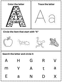 My First Alphabet Book: Letter A Fun Activity Worksheet for Smart Kids | Ages 3–6 | Printable PDF  – Image 2