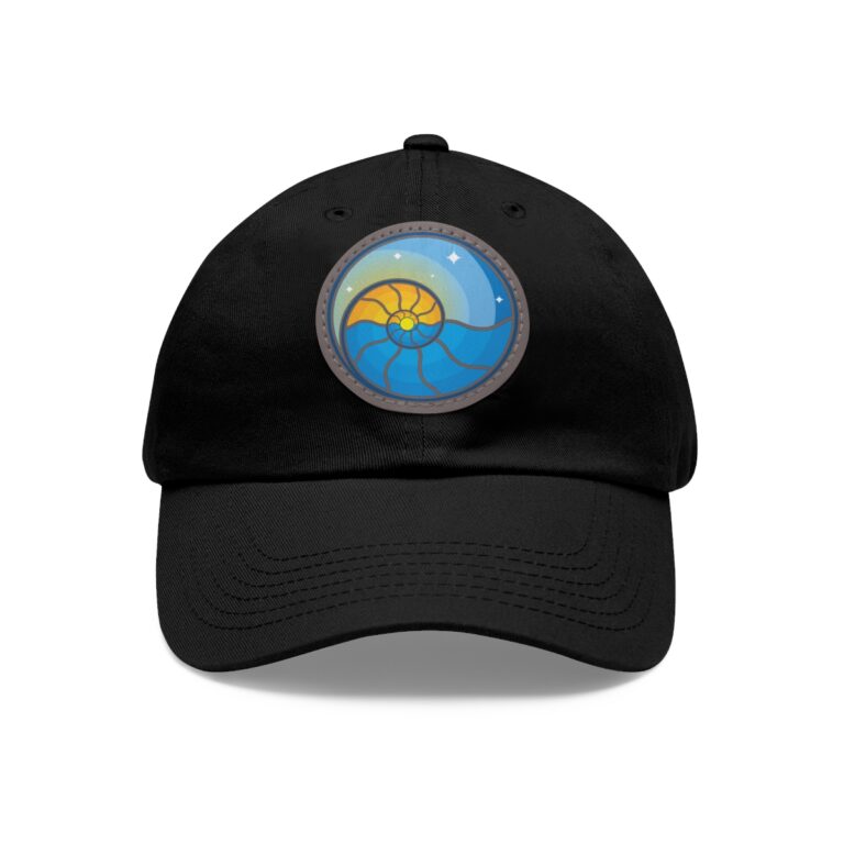 Dad Hat with Leather Patch (Round) – Black / Grey patch, Circle, One size