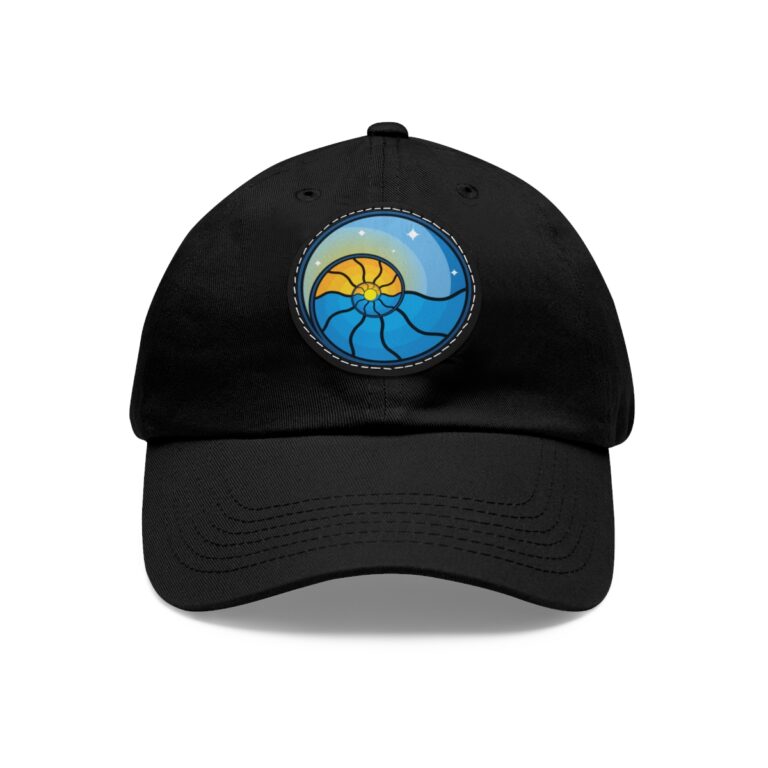 Dad Hat with Leather Patch (Round) – Black / Black patch, Circle, One size