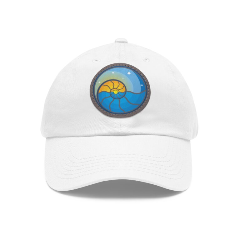 Dad Hat with Leather Patch (Round) – White / Grey patch, Circle, One size