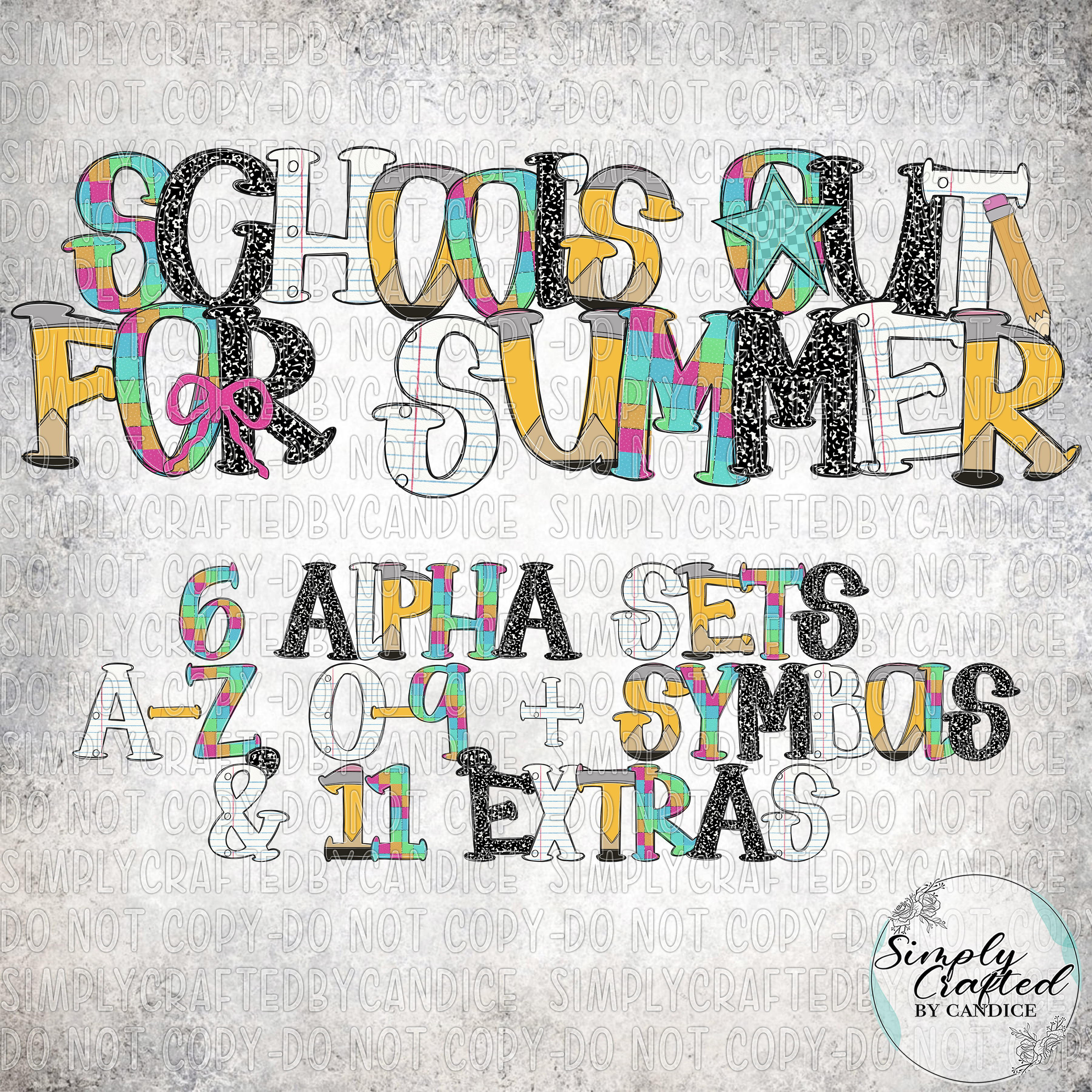 Schools Out for Sumer Hand drawn PNG Alpha Bundle – Image 1