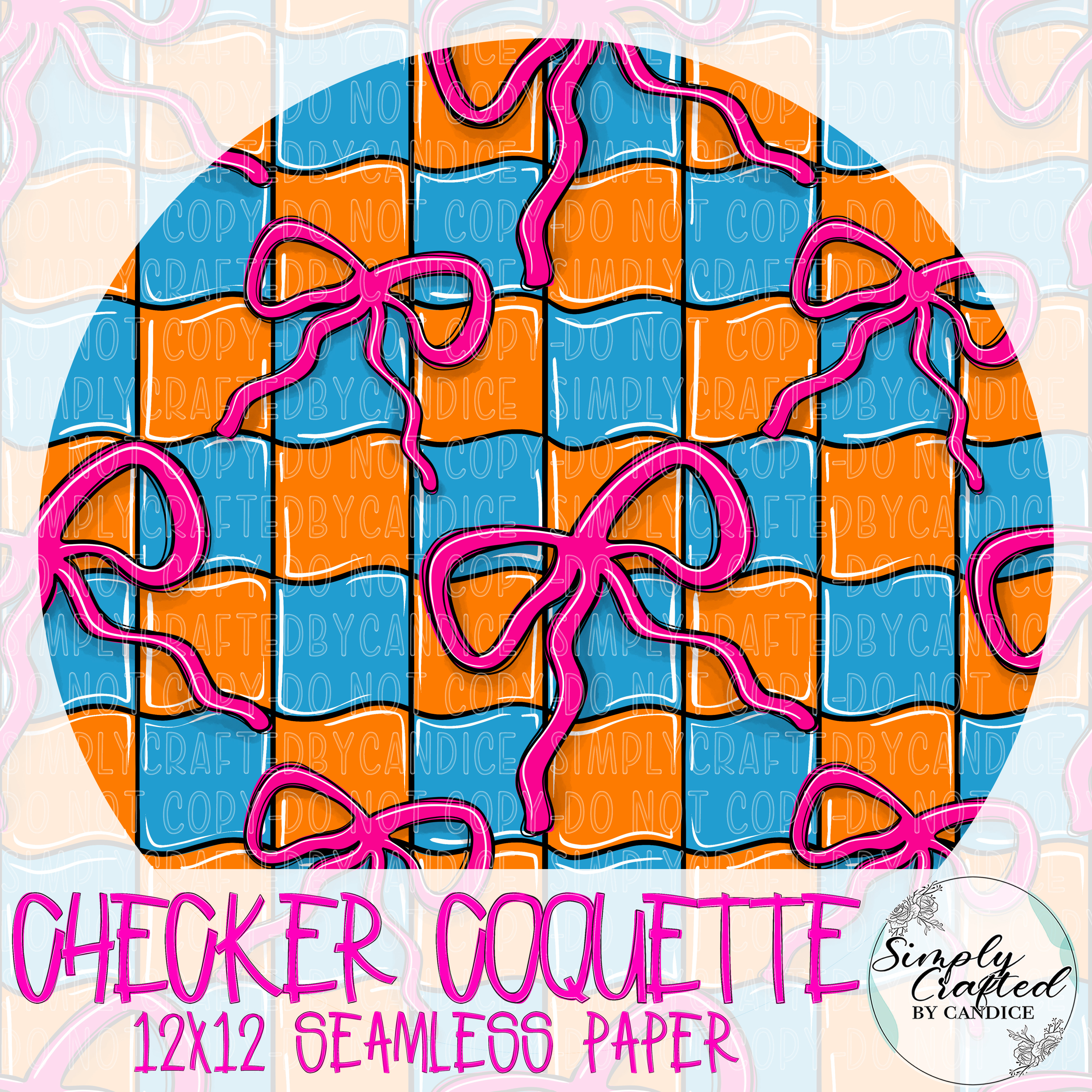 Blue & Orange Checker Coquette Seamless Paper – Image 1