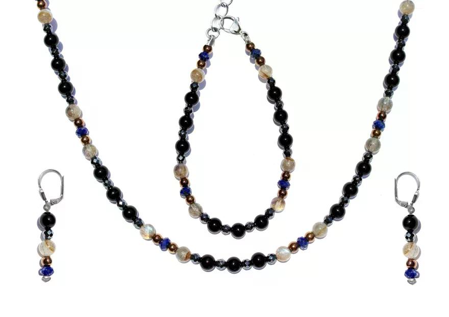 GEM MIX LINE: Armband, Collier & Ohrringe – Lapis Lazuli, Labradorit, Onyx, Set