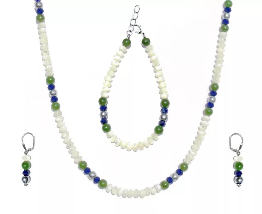 GEM MIX LINE: Armband, Collier & Ohrringe – Lapis Lazuli, Jade, Perlmutt, Set