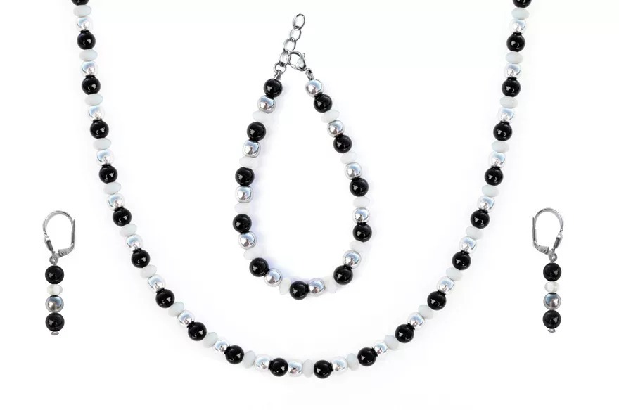 GEM MIX LINE: Armband, Collier & Ohrringe – Onyx, Perlmutt, Set