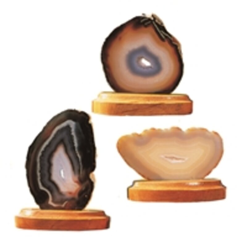 10 Achatscheiben ca. 6 bis 8 cm mit Holzständer – Image 1