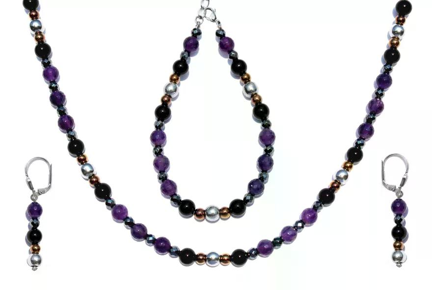 GEM MIX LINE: Armband, Collier & Ohrringe – Amethyst, Onyx, Set