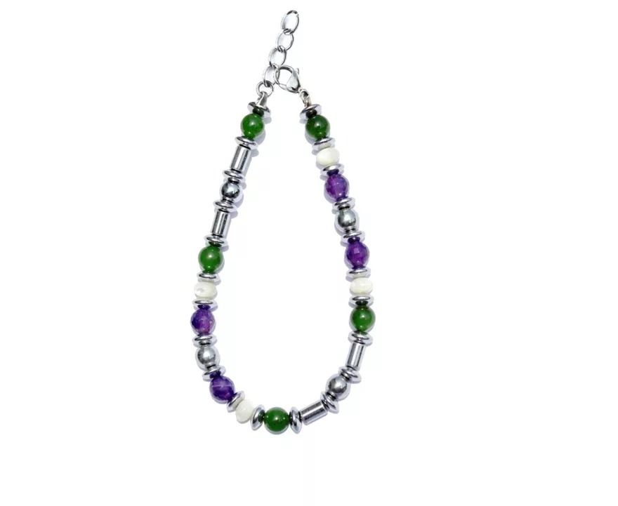 GEM MIX LINE: Armband, Collier & Ohrringe – Amethyst, Jade, Perlmutt, Armband