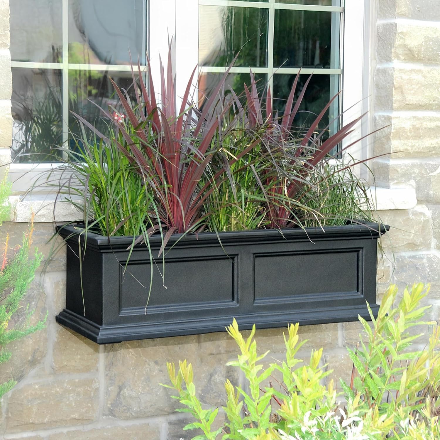 Self Watering Flower Box with Double Wall Design – Black , 2ft