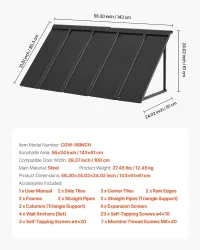 Durable Aluminum Window Awning Door Canopy- Black – 56 x 24