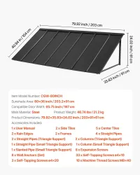 Durable Aluminum Window Awning Door Canopy- Black – 80 x 36 