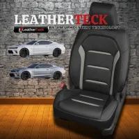 2016-2024 Chevy Camaro Coupe/Convertible Leather Seat Cover Upholstery Kit – Black with, Pantheon Grey Wings & Stitching (L5)  – Image 1