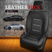 2016-2024 Chevy Camaro Coupe/Convertible Leather Seat Cover Upholstery Kit – Black with, Pantheon Grey Wings & Stitching (L5)  – Image 2