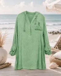 Palermo Long Sleeve Top – One Size, Jade, 100% Italian Linen