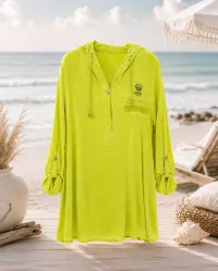 Palermo Long Sleeve Top – One Size, Lime, 100% Italian Linen